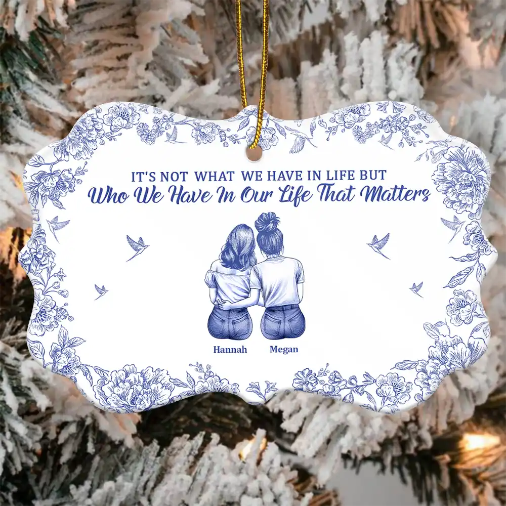 It's Not What We Have In Life Chinoiserie Toile Besties - Personalized Medallion Ceramic Ornament - Image 3