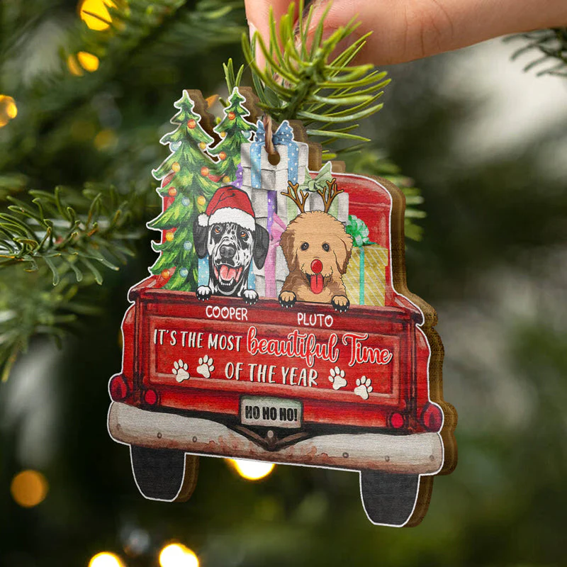 It's The Most Beautiful Time Of The Year - Christmas Gift - Dog Lover Gift - Personalized Custom Shaped Wooden Ornament - Image 2