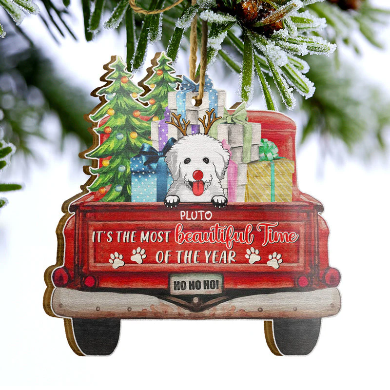 It's The Most Beautiful Time Of The Year - Christmas Gift - Dog Lover Gift - Personalized Custom Shaped Wooden Ornament - Image 3