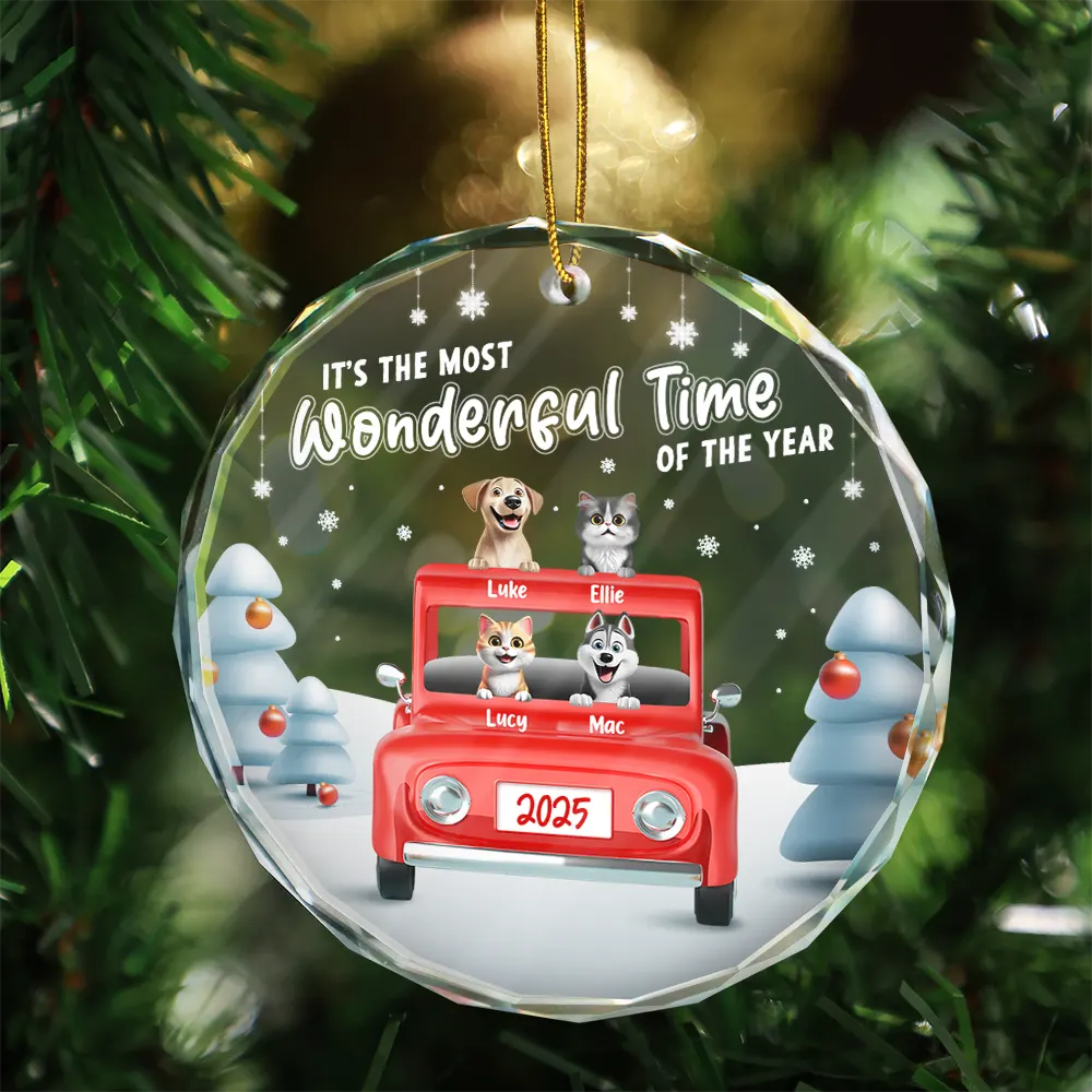 It's The Most Wonderful Time Of The Year - Personalized Circle Glass Ornament - Image 3