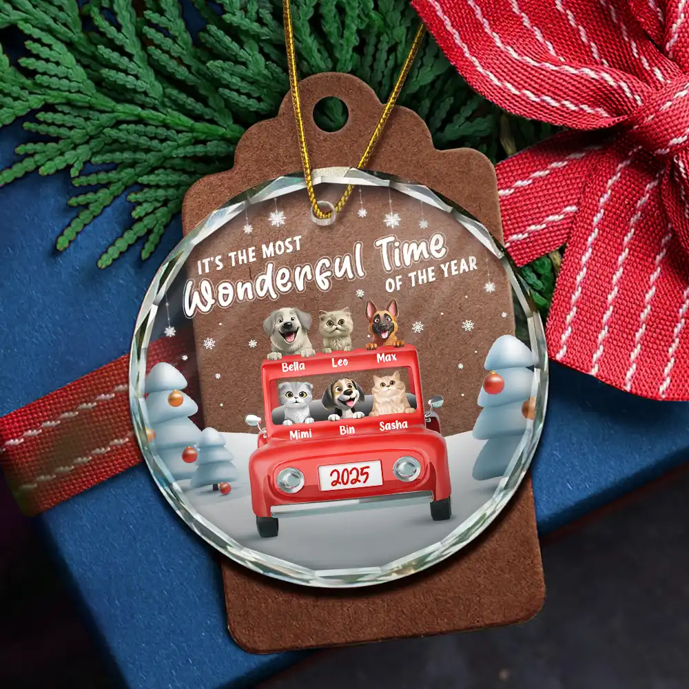 It's The Most Wonderful Time Of The Year - Personalized Circle Glass Ornament - Image 5