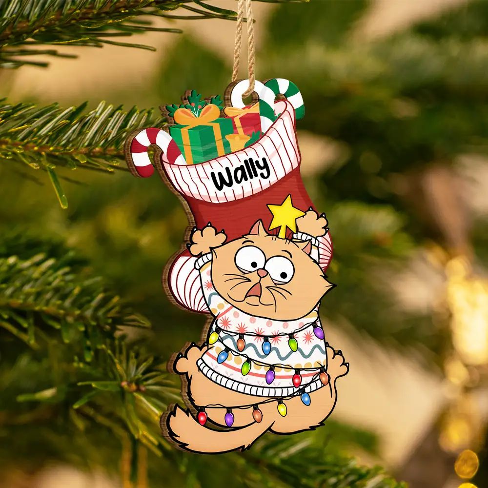 Jingle Cat All The Way - Personalized Custom Shaped Wooden Ornament - Image 3
