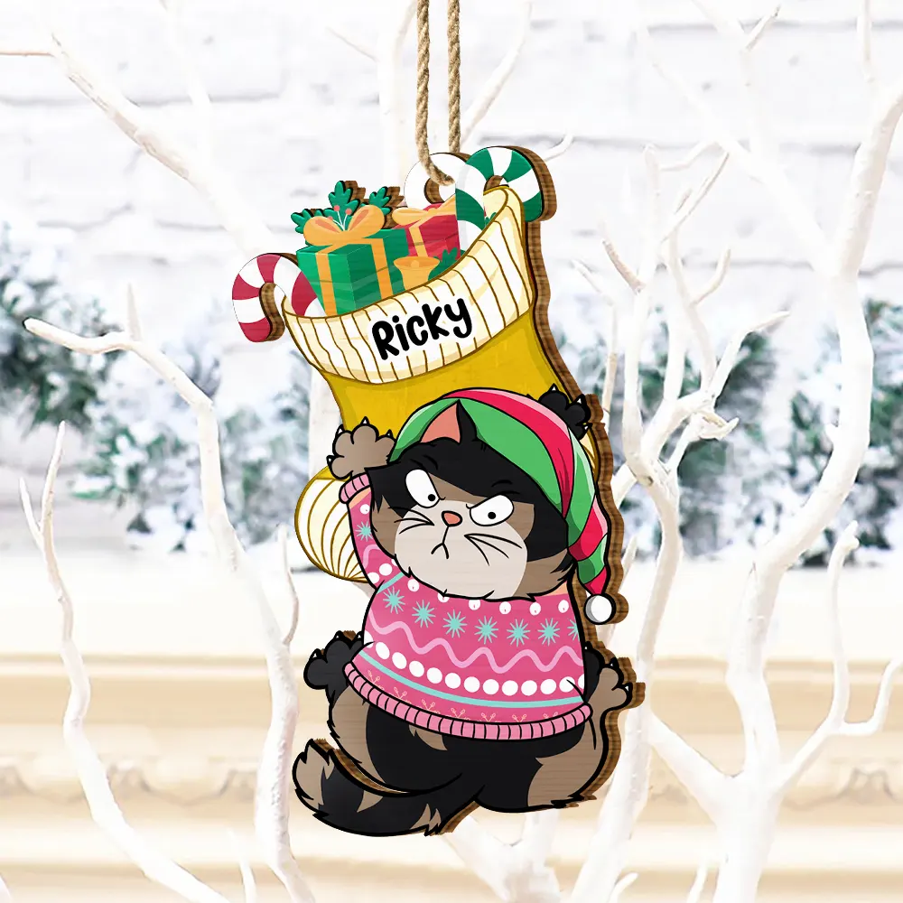 Jingle Cat All The Way - Personalized Custom Shaped Wooden Ornament - Image 4