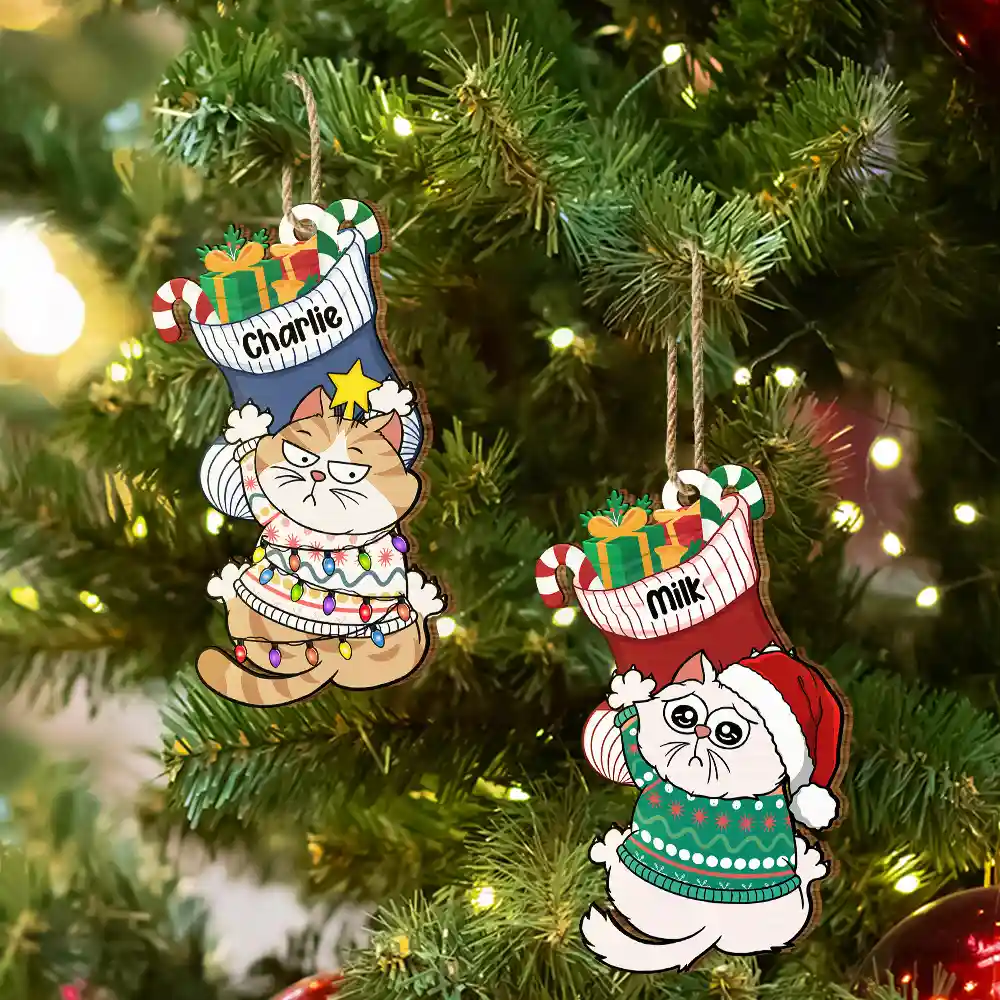 Jingle Cat All The Way - Personalized Custom Shaped Wooden Ornament - Image 6