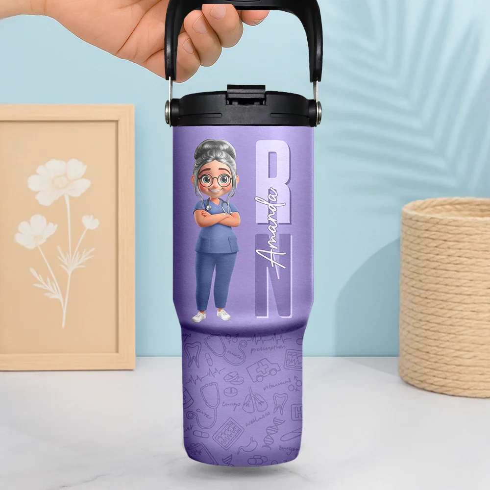 Job Title 3D Effect Nurse - Personalized 30oz Tumbler With Handle - Image 2