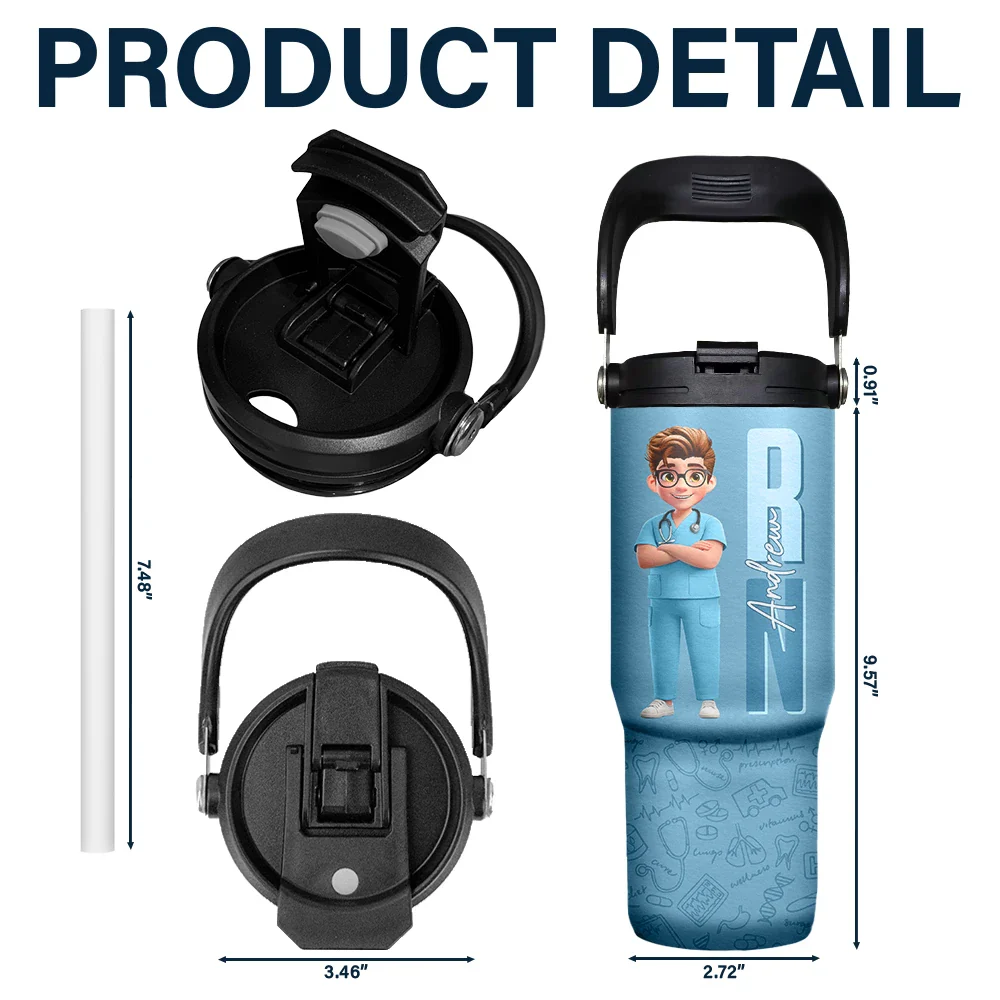 Job Title 3D Effect Nurse - Personalized 30oz Tumbler With Handle - Image 5