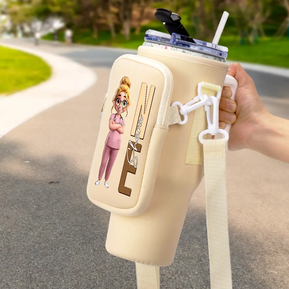 Job Title 3D Effect Nurse - Personalized Bottle Carrier Bag - Image 2