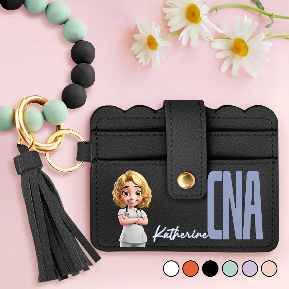 Job Title 3D Effect Nurse - Personalized Keychain Wristlet Leather Wallet - Image 2