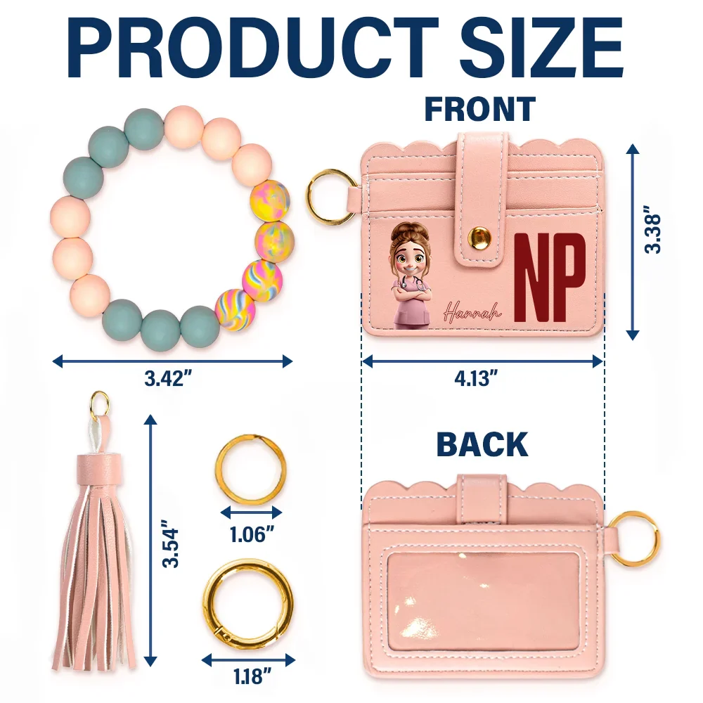 Job Title 3D Effect Nurse - Personalized Keychain Wristlet Leather Wallet - Image 6