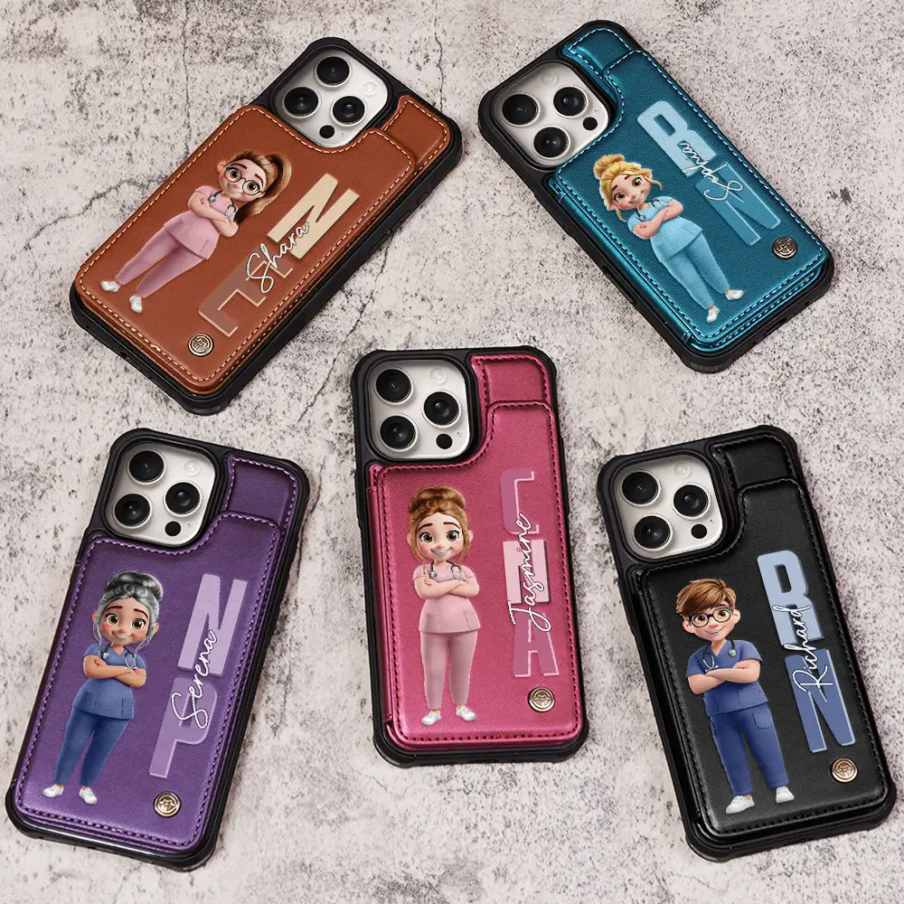 Job Title 3D Effect Nurse - Personalized Leather Flip Wallet Phone Case - Image 3