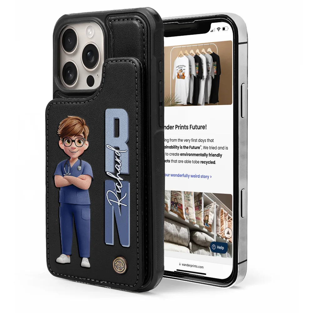 Job Title 3D Effect Nurse - Personalized Leather Flip Wallet Phone Case - Image 5