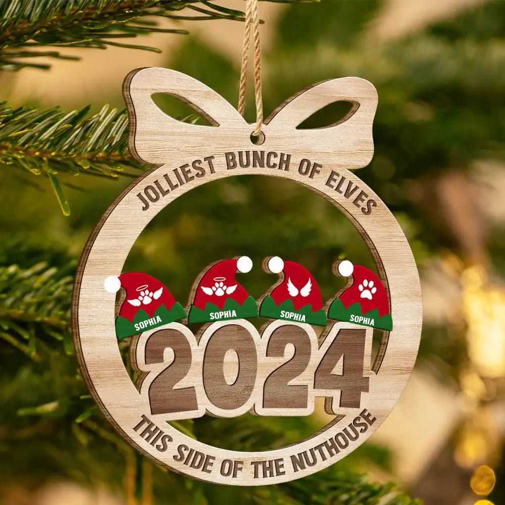 Jolliest Bunch Of Elves - Personalized Wooden Cutout Ornament - Image 3
