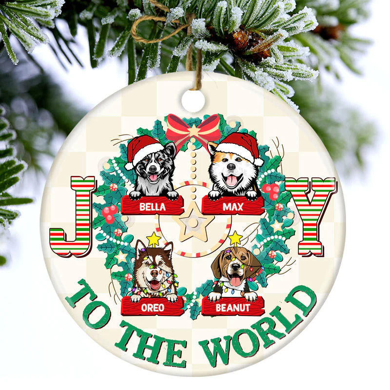 Joy To The World - Christmas Gift For Dog Lover - Personalized Custom Circle Ceramic Ornament - Image 2