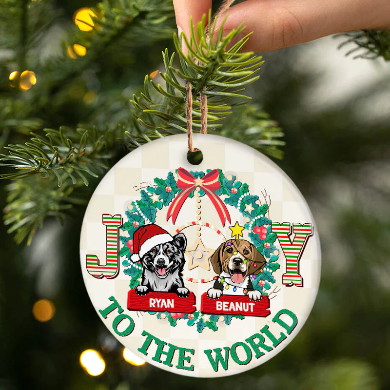 Joy To The World - Christmas Gift For Dog Lover - Personalized Custom Circle Ceramic Ornament - Image 3