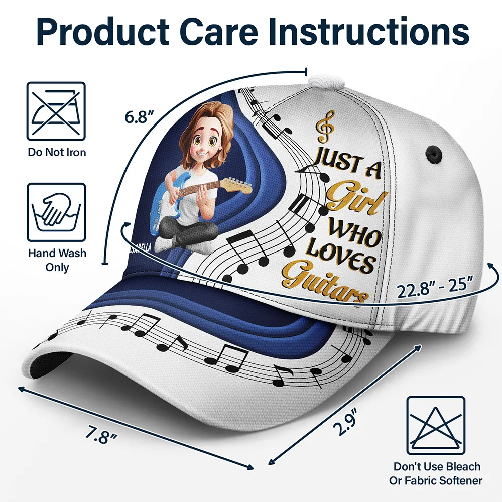 Just A Boy Girl Who Loves Guitars 3D Effect - Personalized Classic Cap - Image 6
