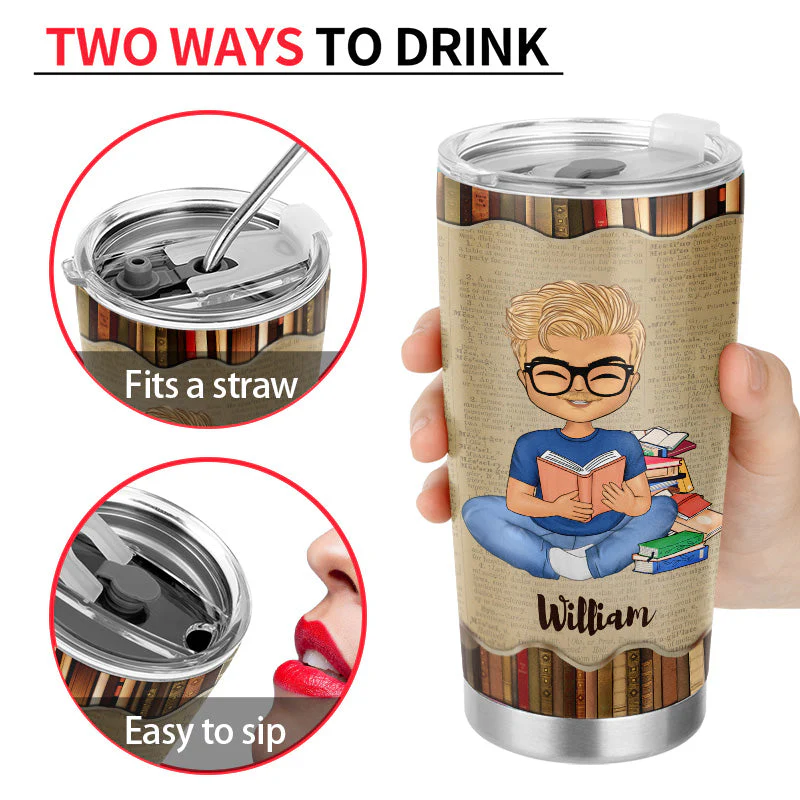 Just A Boy Who Loves Books Reading - Reading Gift - Personalized Custom Tumbler - Image 3