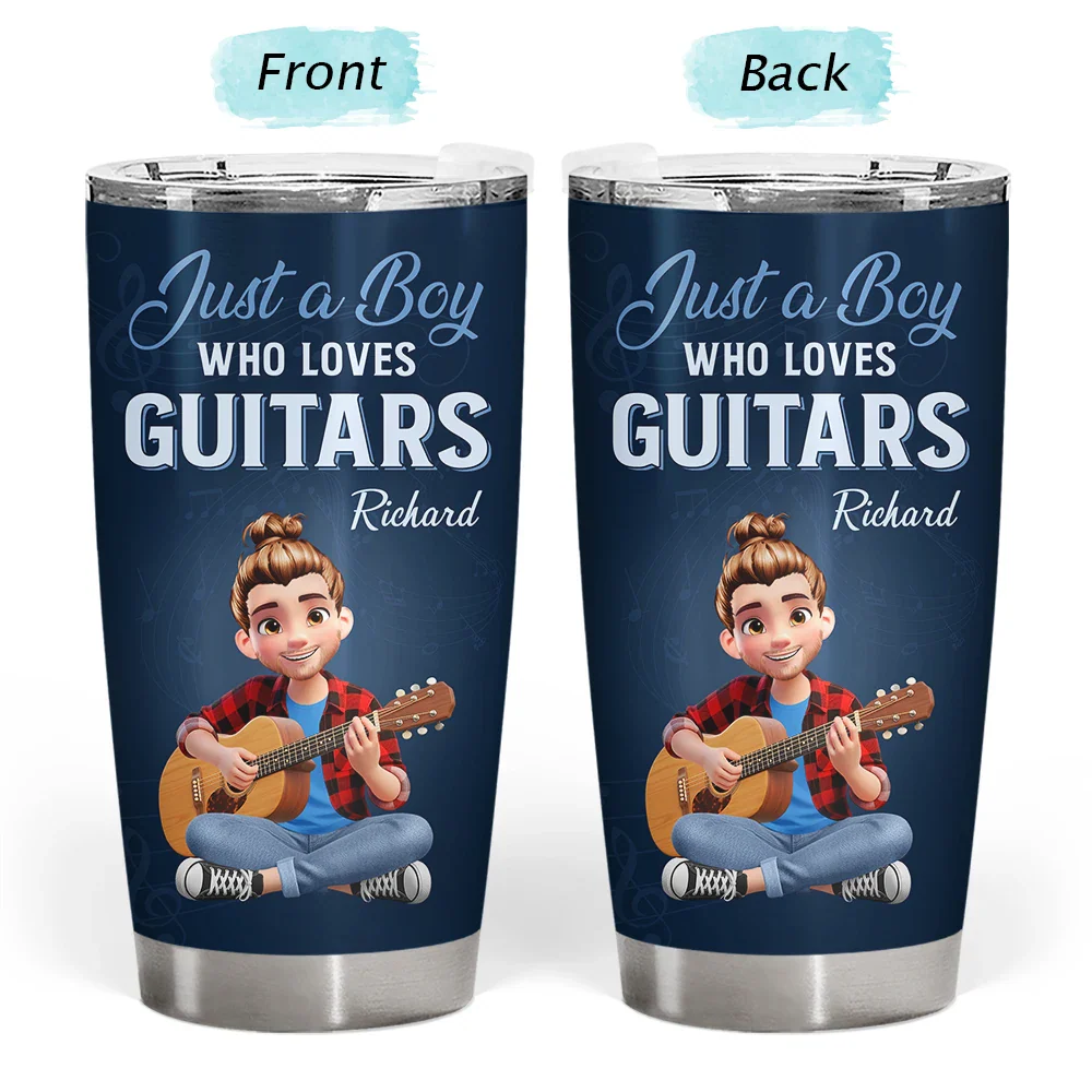 Just A Boy Who Loves Guitars - Personalized Tumbler - Image 3