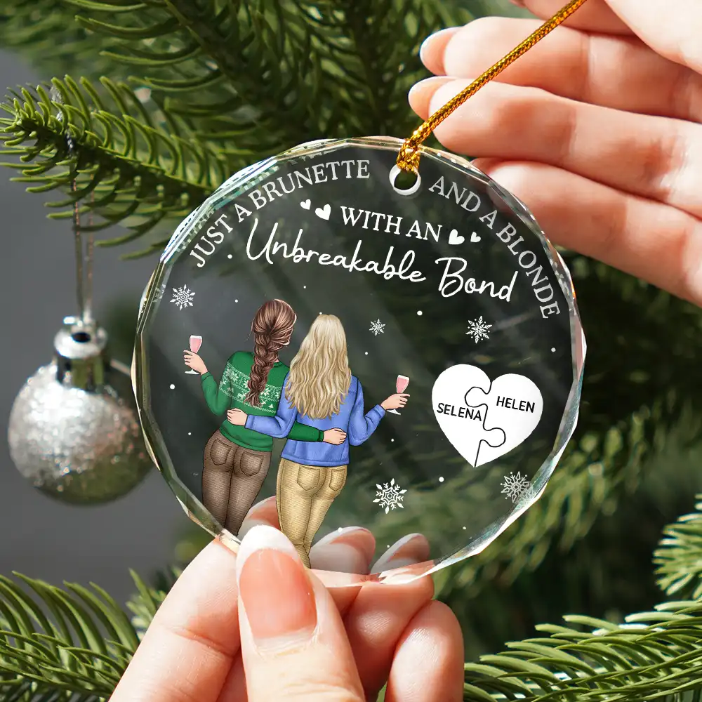 Just A Brunette & A Blonde - Personalized Circle Glass Ornament - Image 2