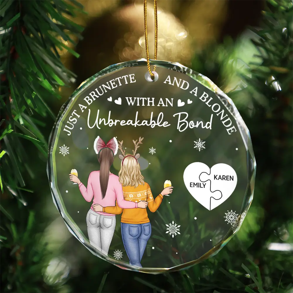 Just A Brunette & A Blonde - Personalized Circle Glass Ornament - Image 3