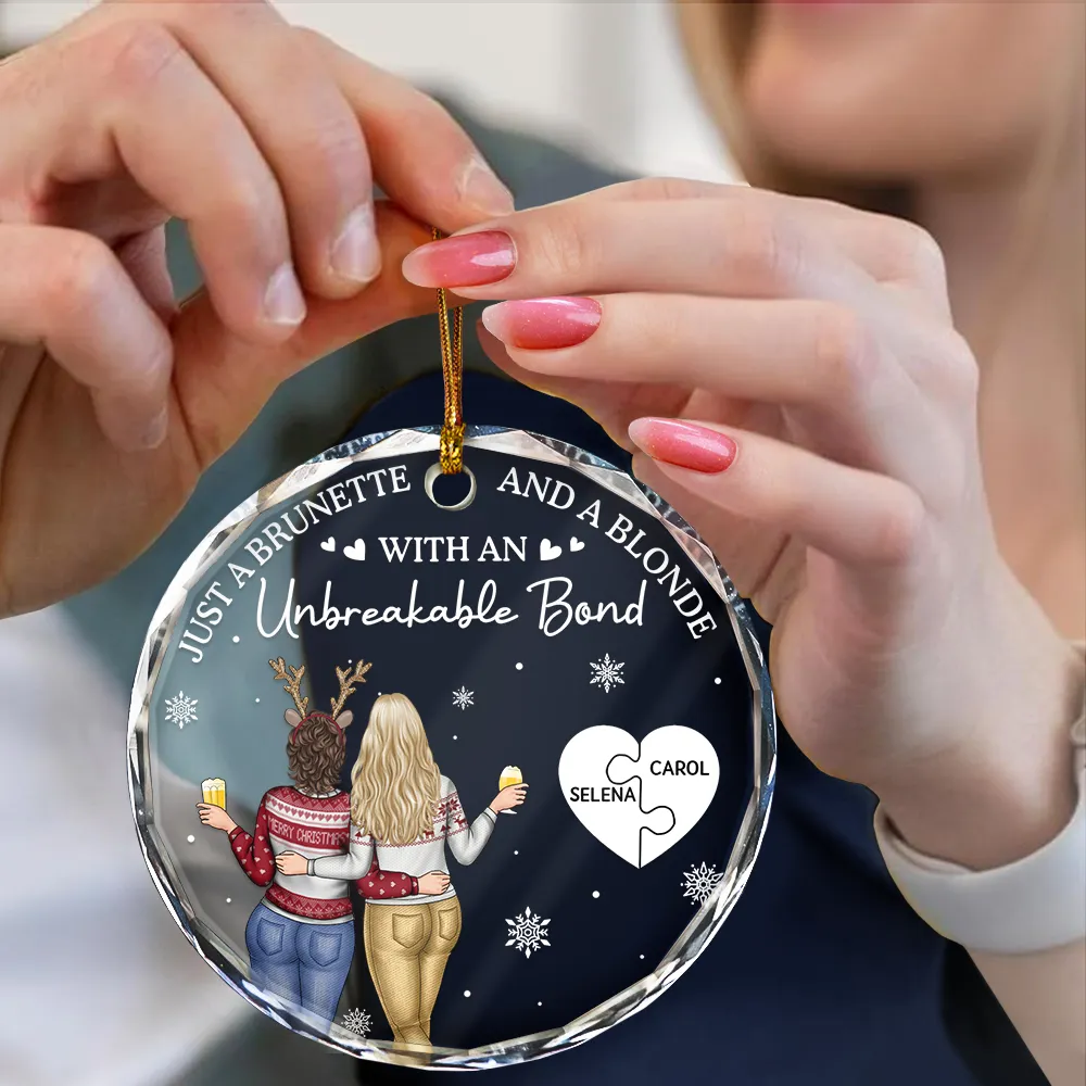 Just A Brunette & A Blonde - Personalized Circle Glass Ornament - Image 4
