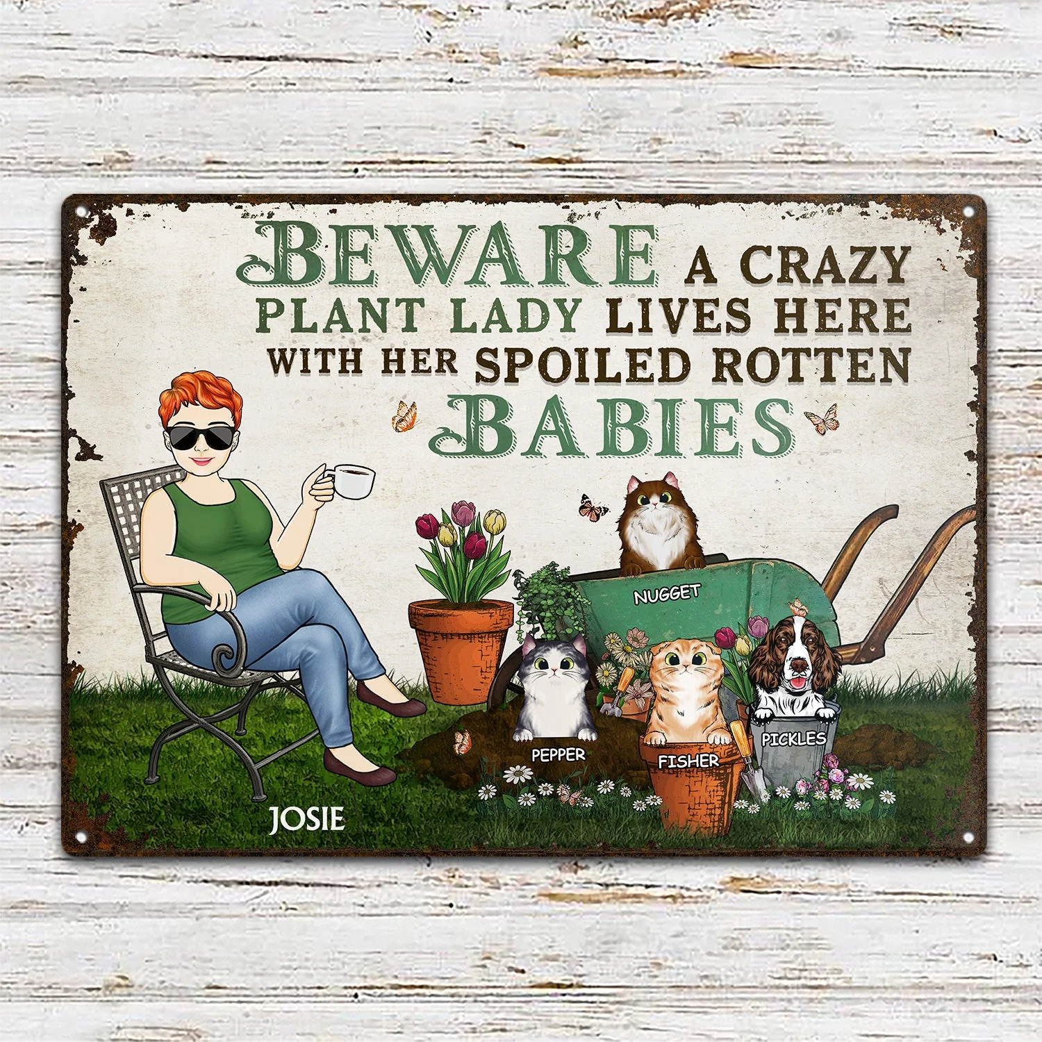 Just A Crazy Cat Lady Who Loves Gardening - Birthday, Loving, Home Decor Gift For Mother, Grandma, Grandmother, Dog Mom, Gardener - Personalized Custom Classic Metal Signs - Image 2