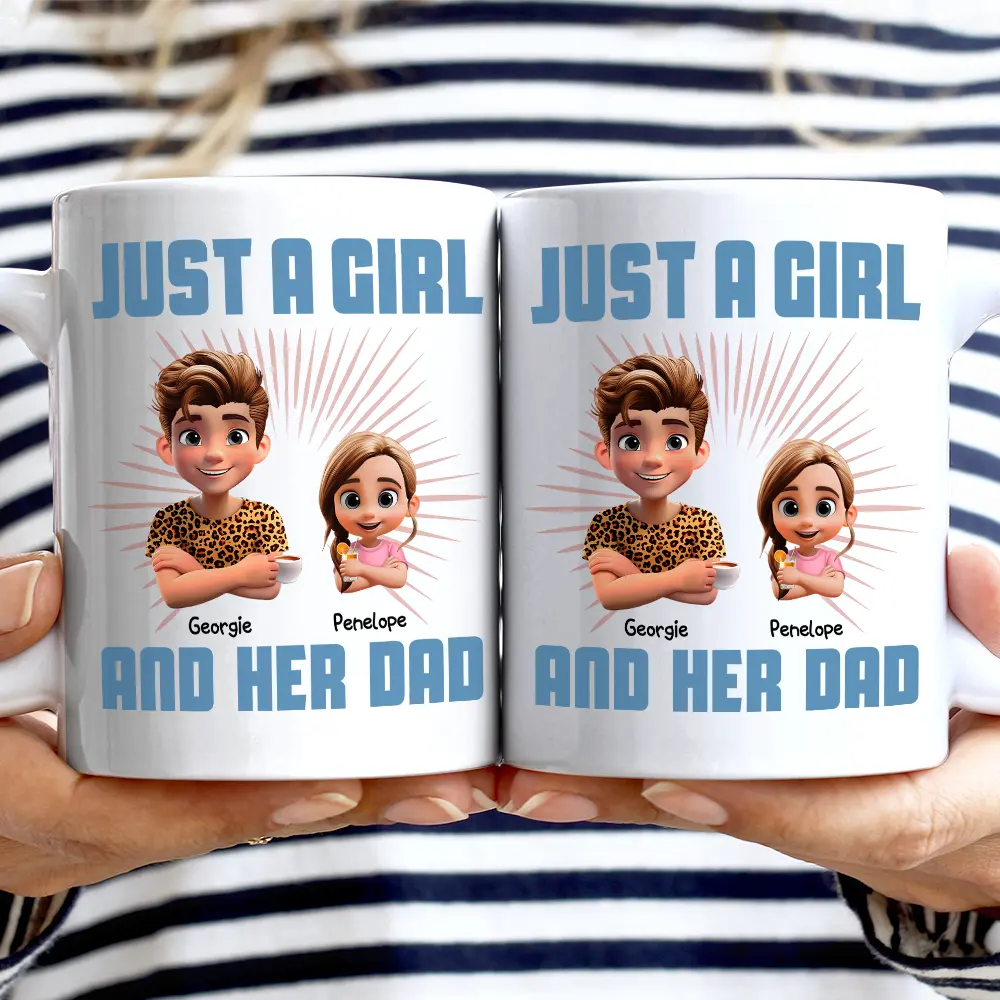 Just A Dad And His Girl 3D Effect Crossed Arms - Personalized Father's Day Gift Set - Image 4