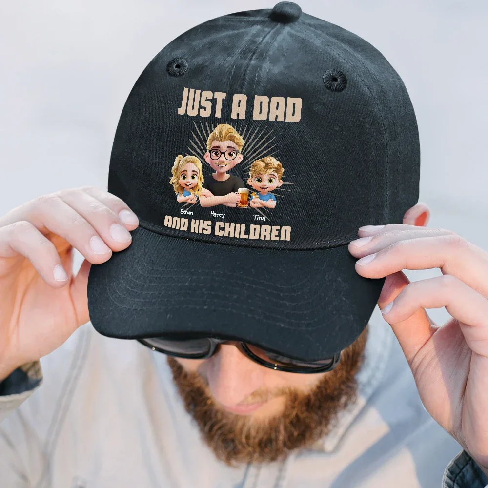 Just A Dad And His Girl 3D Effect Crossed Arms - Personalized Vintage Washed Denim Cap - Image 2
