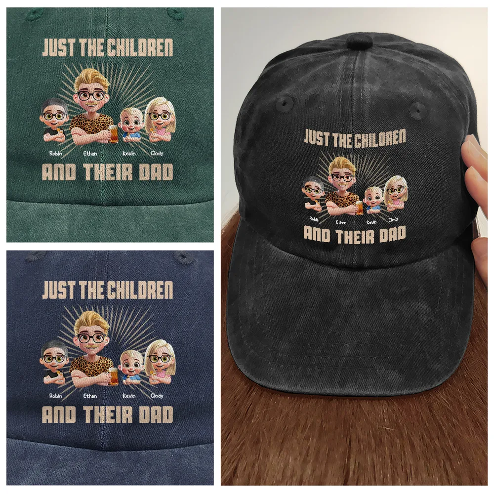 Just A Dad And His Girl 3D Effect Crossed Arms - Personalized Vintage Washed Denim Cap - Image 4