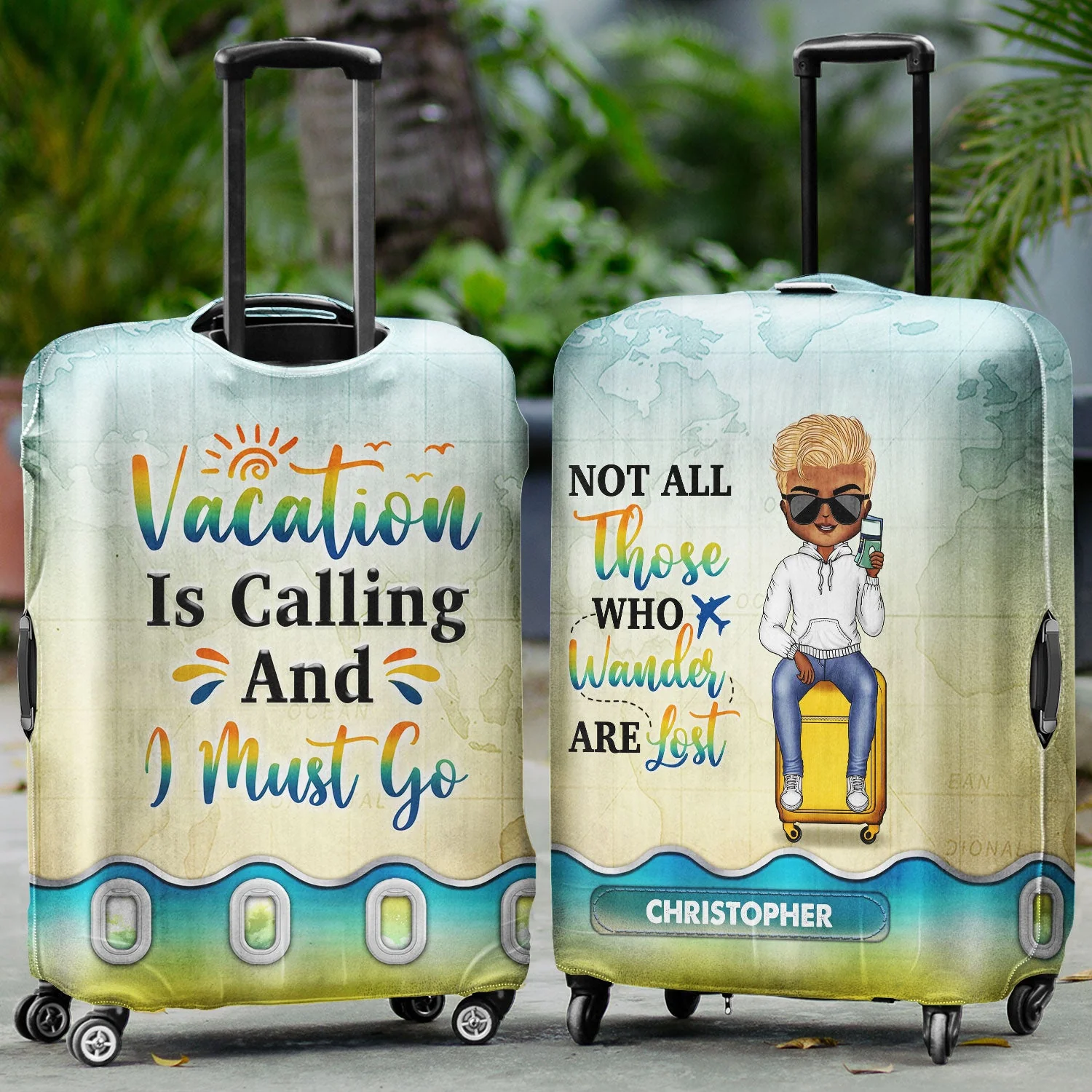 Just A Girl Boy Chibi Who Loves Traveling - Birthday Gift For Him, Her, Vacation Lovers - Personalized Custom Luggage Cover - Image 2