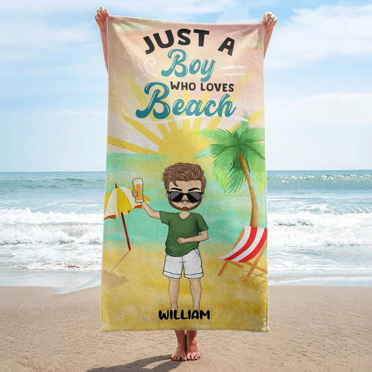 Just A Girl Boy Who Loves Beach - Gift For Beach Lovers - Personalized Custom Beach Towel - Image 2