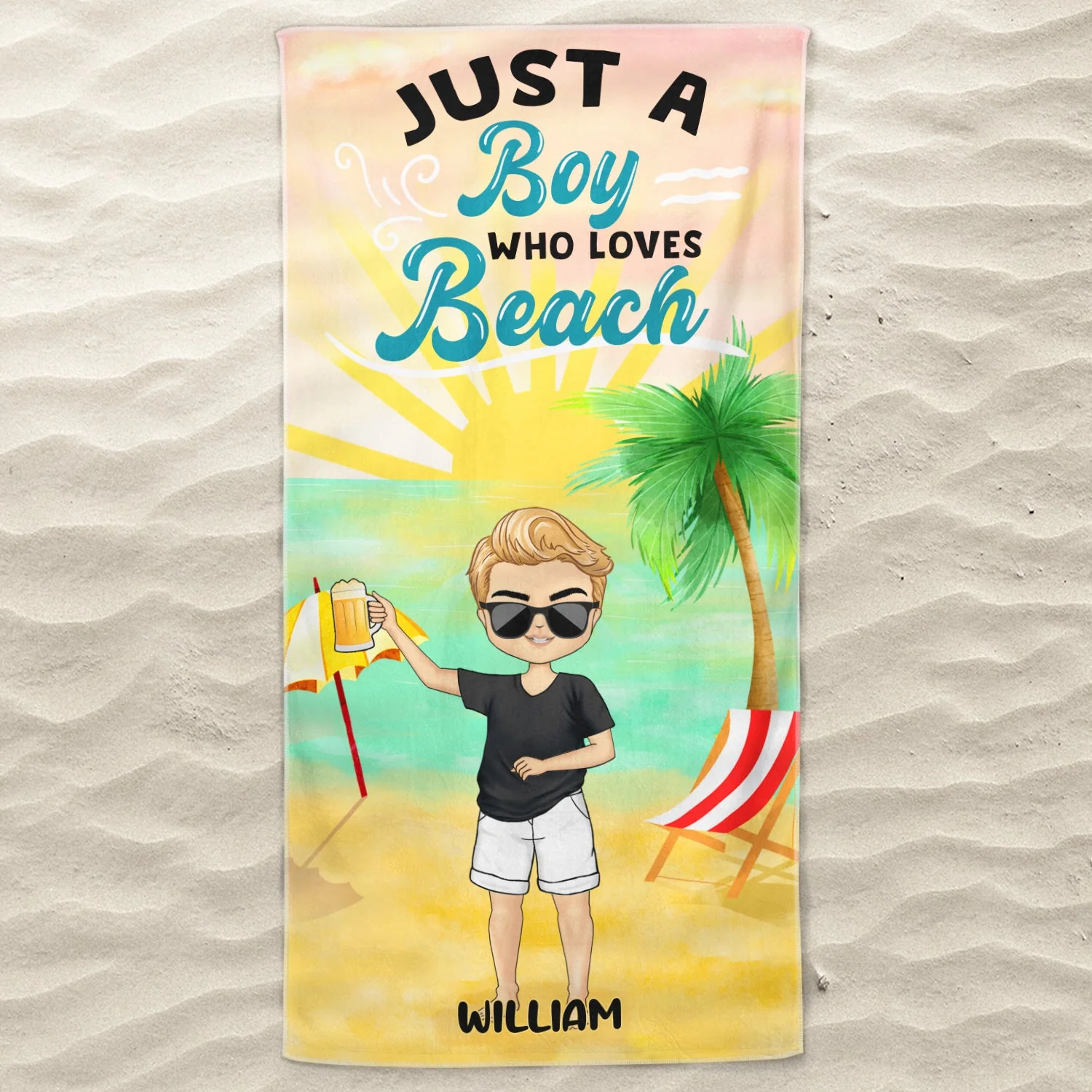 Just A Girl Boy Who Loves Beach - Gift For Beach Lovers - Personalized Custom Beach Towel - Image 3