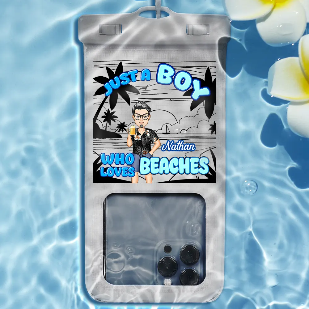 Just A Girl Boy Who Loves Beaches - Personalized Waterproof Phone Pouch - Image 2