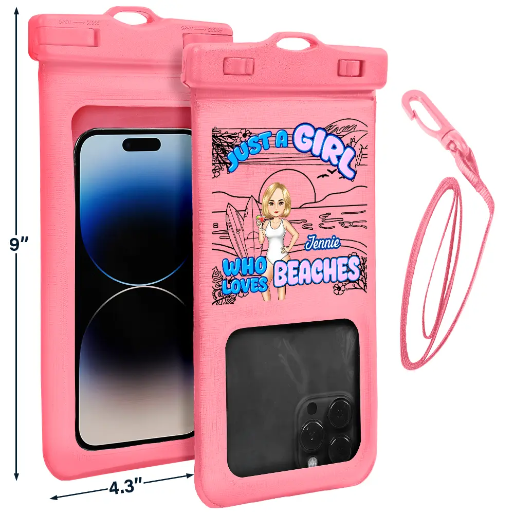 Just A Girl Boy Who Loves Beaches - Personalized Waterproof Phone Pouch - Image 3