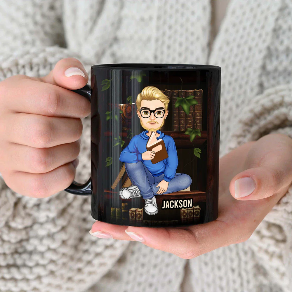 Just A Girl Boy Who Loves Books - Personalized Black Mug - Image 3