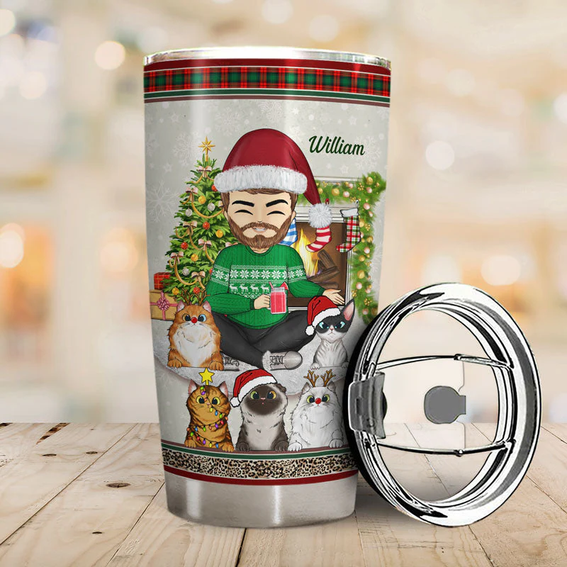 Just A Girl Boy Who Loves Cats And Christmas - Christmas Gift For Cat Lovers - Personalized Custom Tumbler - Image 2