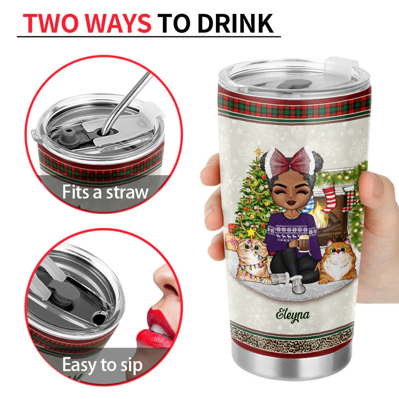 Just A Girl Boy Who Loves Cats And Christmas - Christmas Gift For Cat Lovers - Personalized Custom Tumbler - Image 4