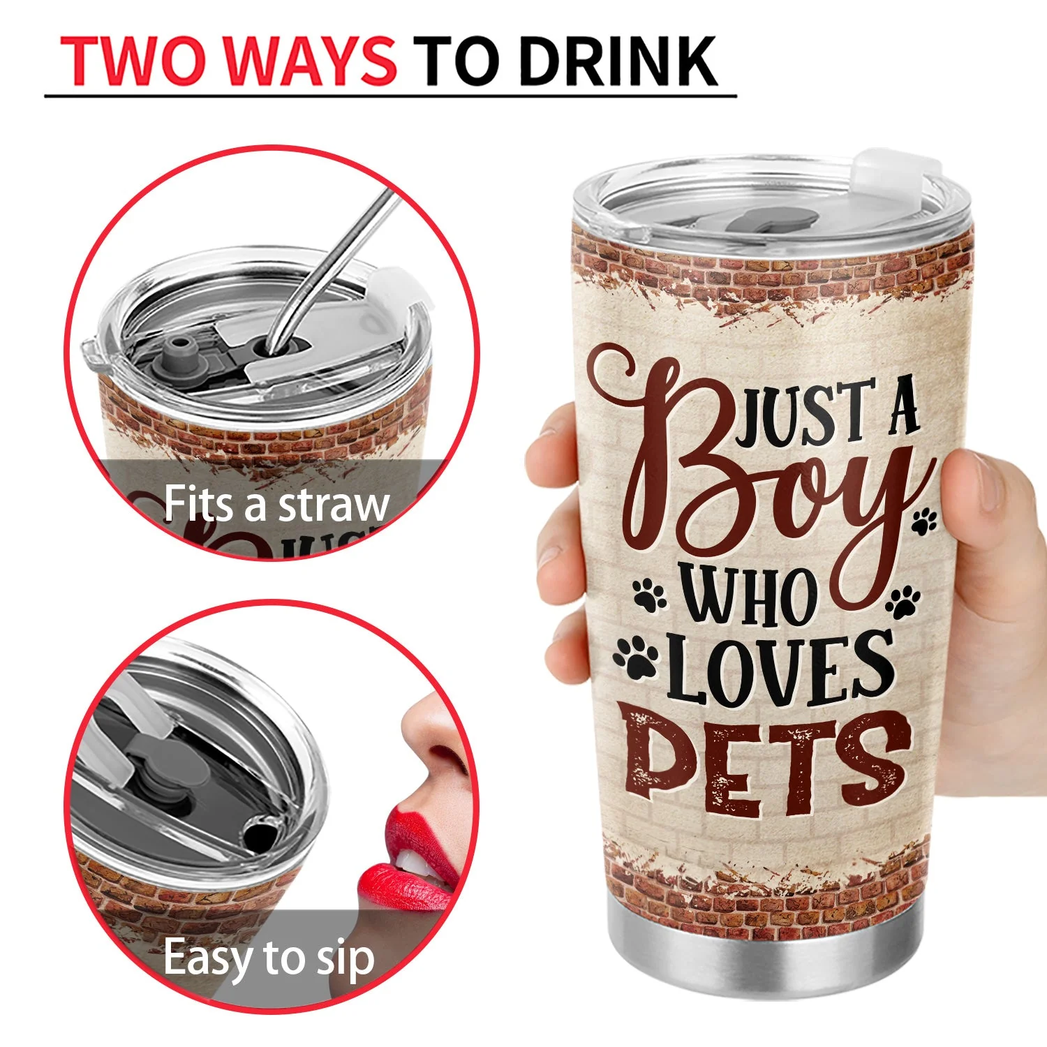 Just A Girl Boy Who Loves Dogs Cats - Gift For Pet Lovers - Personalized Custom Tumbler - Image 4