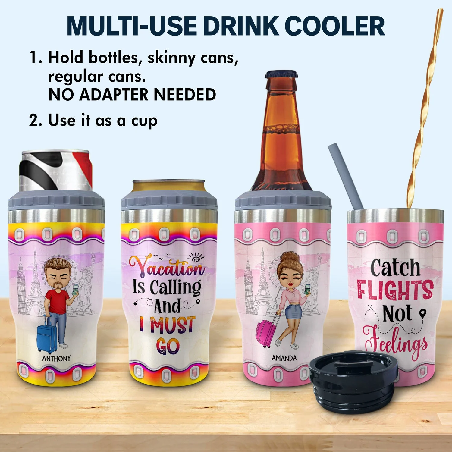 Just A Girl Boy Who Loves Traveling Cruising - Birthday Gift For Him, Her, Kid, Friends, Family, Trippin', Vacation Lovers - Personalized Custom Triple 3 In 1 Can Cooler - Image 2
