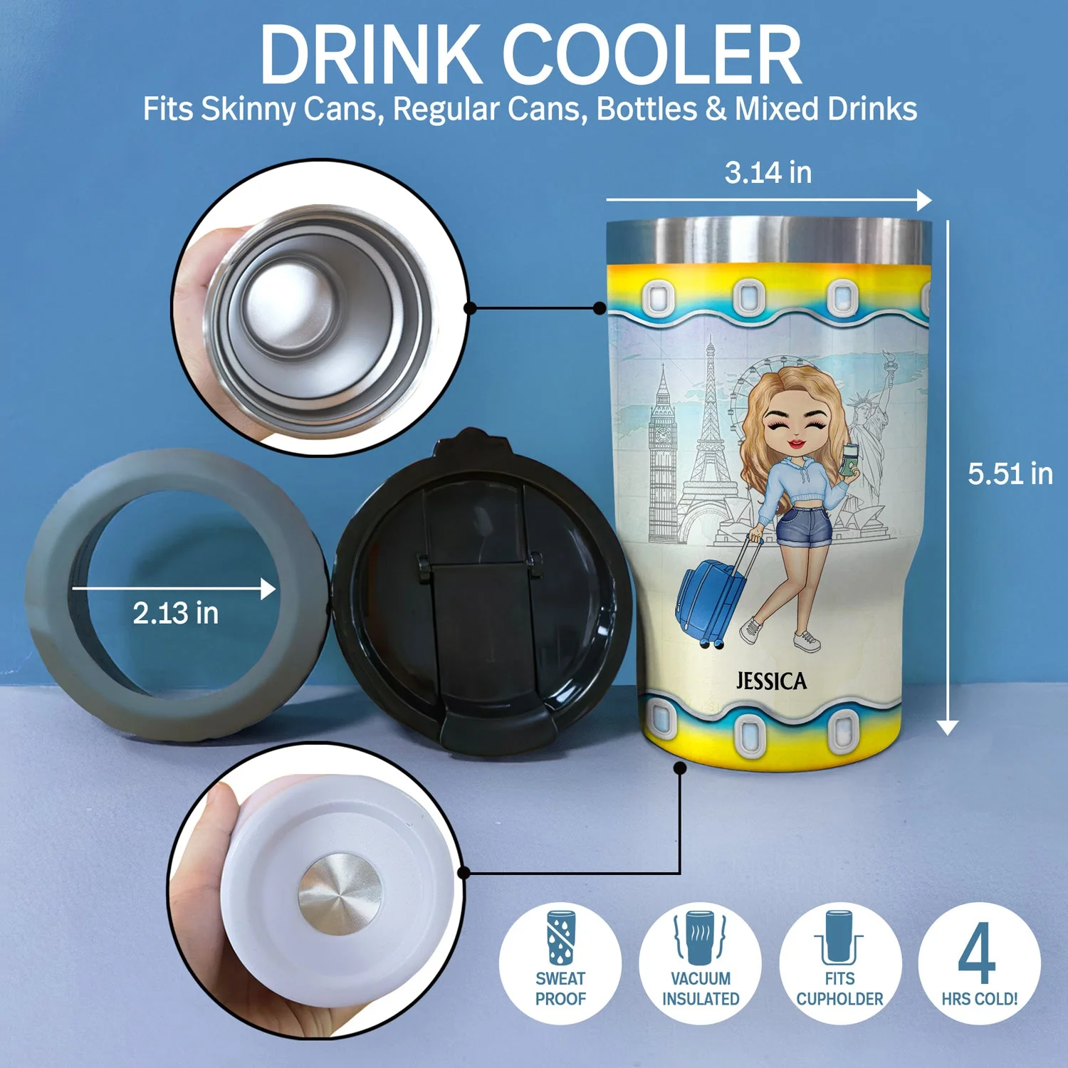 Just A Girl Boy Who Loves Traveling Cruising - Birthday Gift For Him, Her, Kid, Friends, Family, Trippin', Vacation Lovers - Personalized Custom Triple 3 In 1 Can Cooler - Image 4