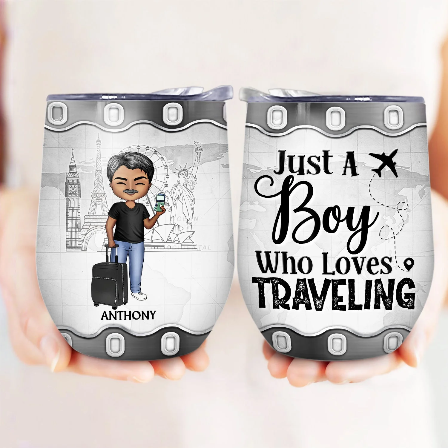 Just A Girl Boy Who Loves Traveling Cruising - Birthday Gift For Him, Her, Kid, Friends, Family, Trippin', Vacation Lovers - Personalized Custom Wine Tumbler - Image 3