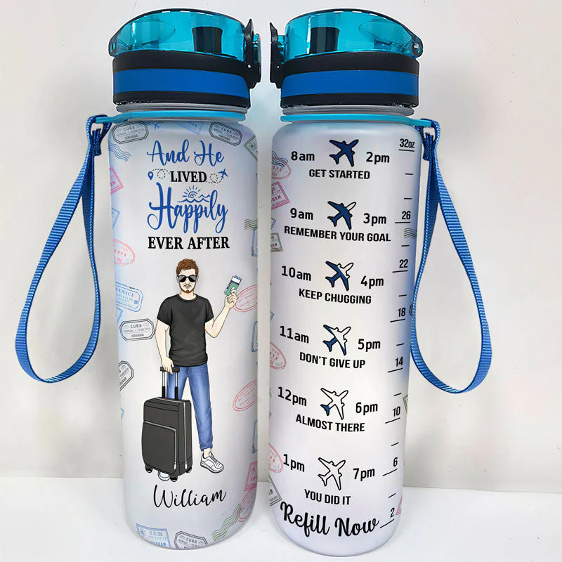 Just A Girl Boy Who Loves Traveling Cruising - Gift For Travel Lovers - Personalized Custom Water Tracker Bottle - Image 2
