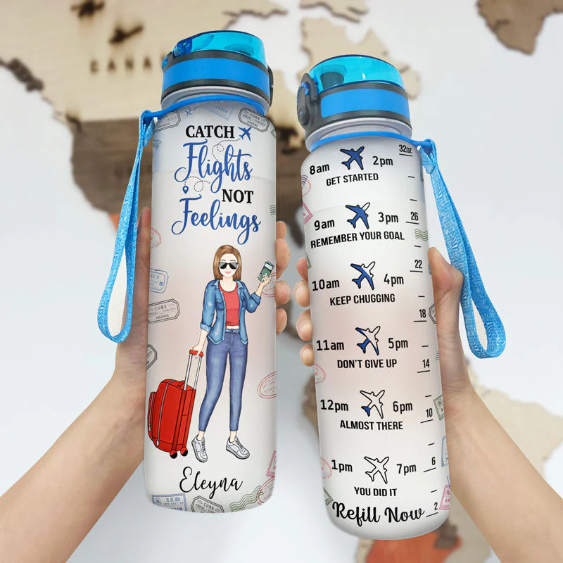 Just A Girl Boy Who Loves Traveling Cruising - Gift For Travel Lovers - Personalized Custom Water Tracker Bottle - Image 3