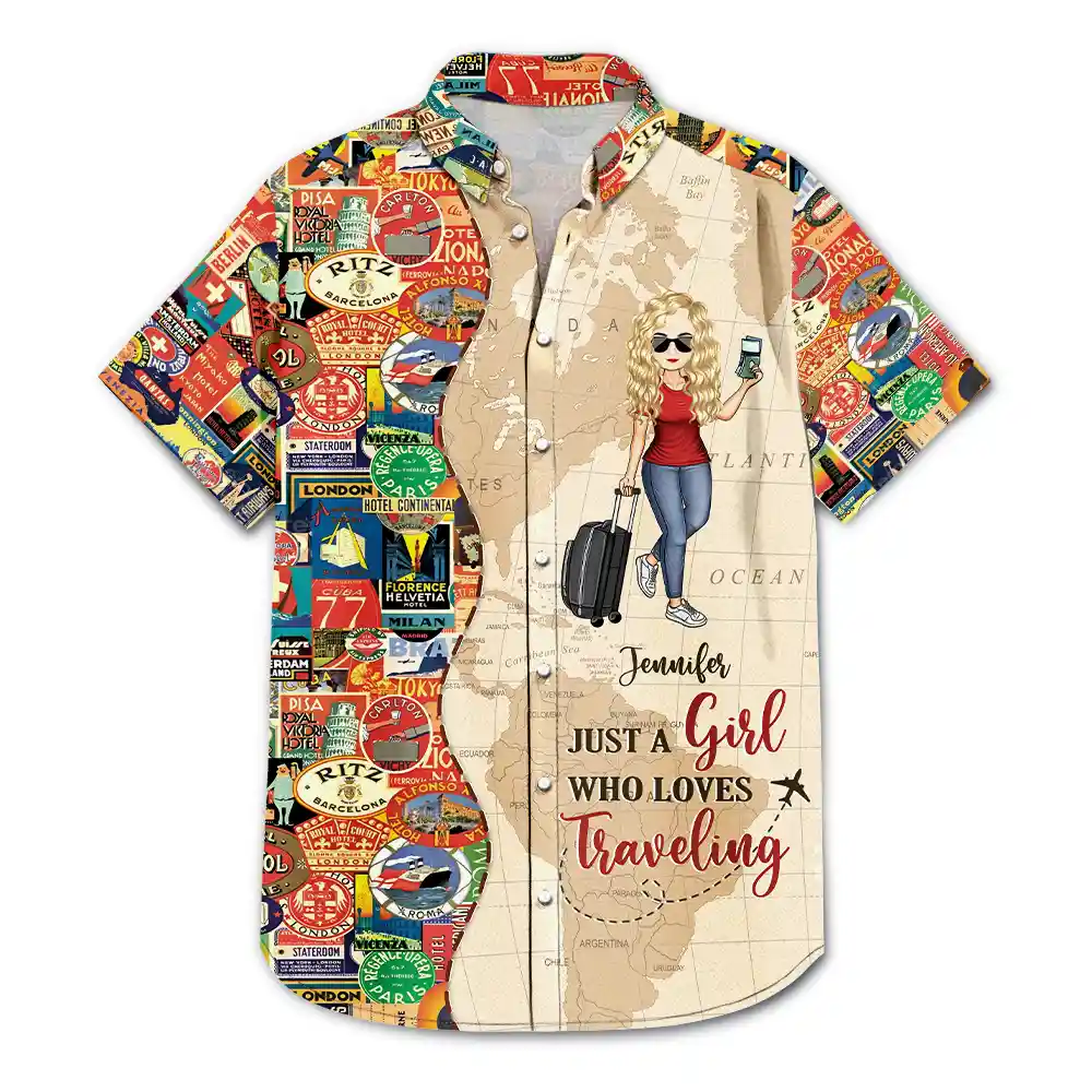 Just A Girl Boy Who Loves Traveling - Personalized Hawaiian Shirt - Image 3