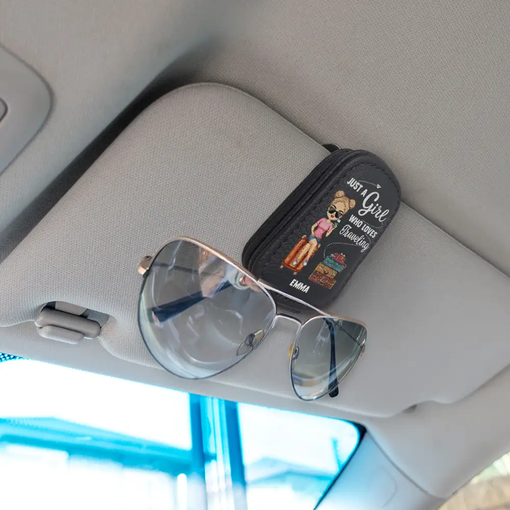 Just A Girl Boy Who Loves Traveling - Personalized Sunglasses Holder For Car Visor - Image 2
