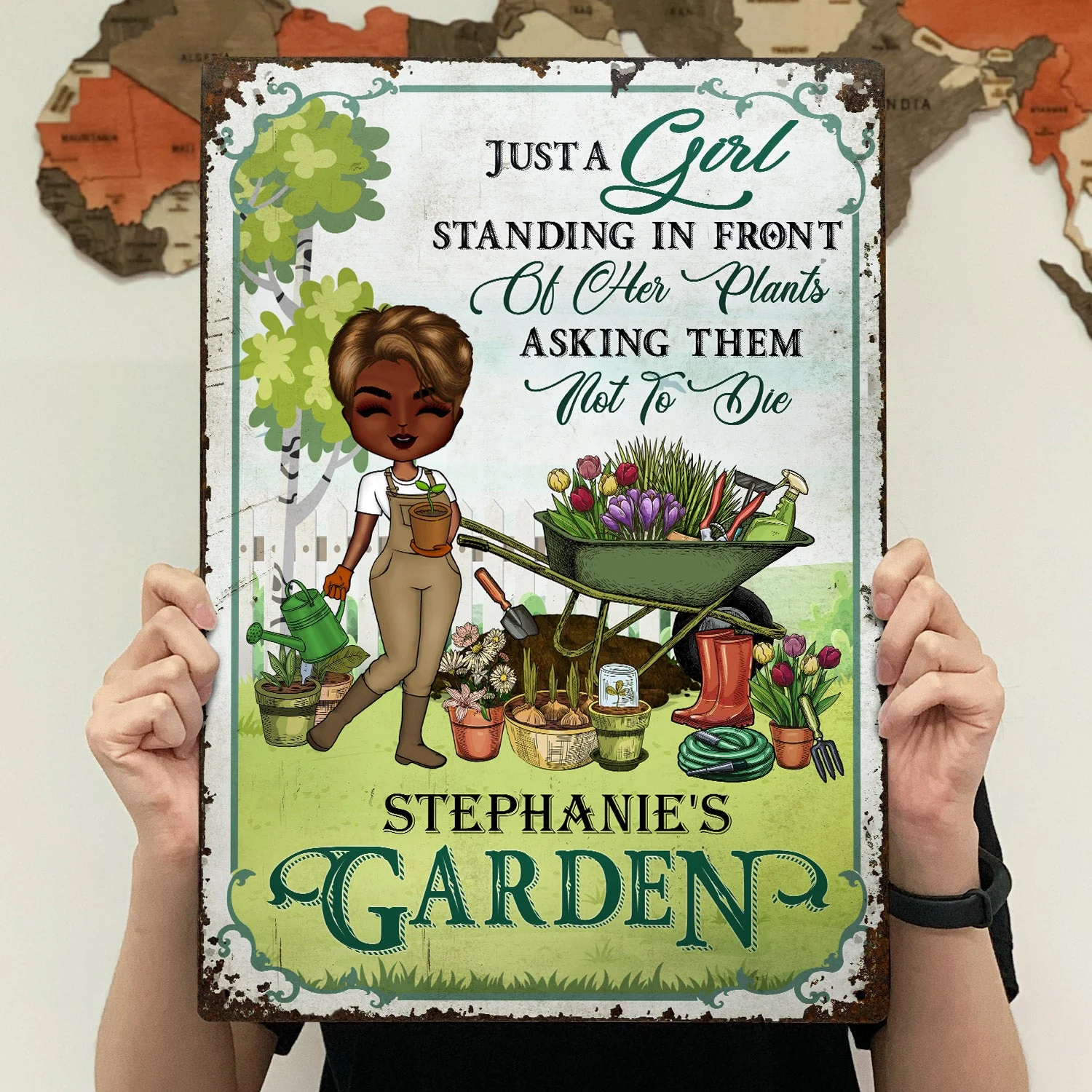 Just A Girl Standing In Front Of Her Plants Asking Them Not To Die - Birthday, Loving Gift For Yourself, Women, Garden Lovers - Personalized Custom Classic Metal Signs - Image 4