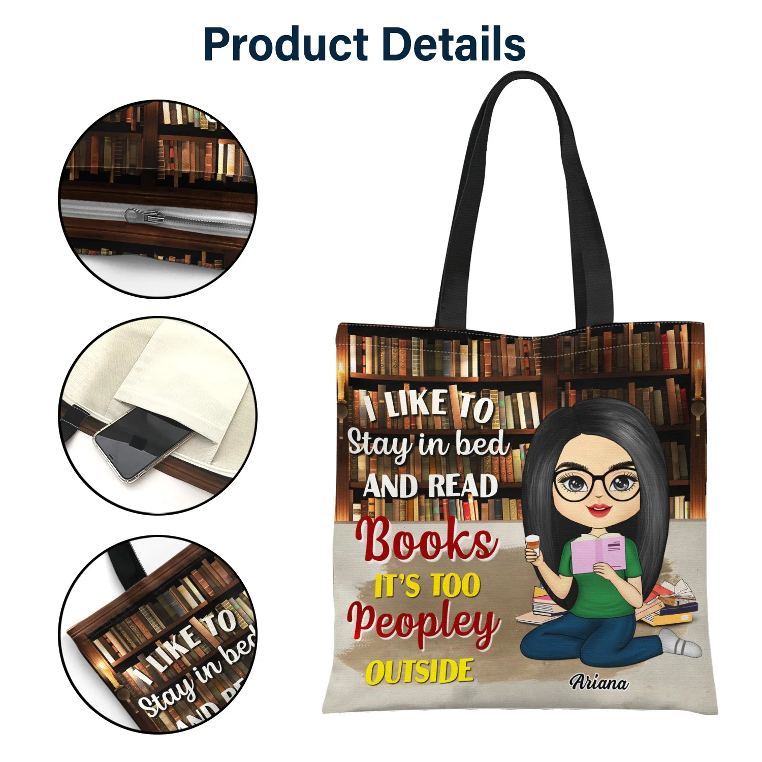 Just A Girl Who Love Books - Gift For Reading Lovers - Personalized Custom Zippered Canvas Bag - Image 5