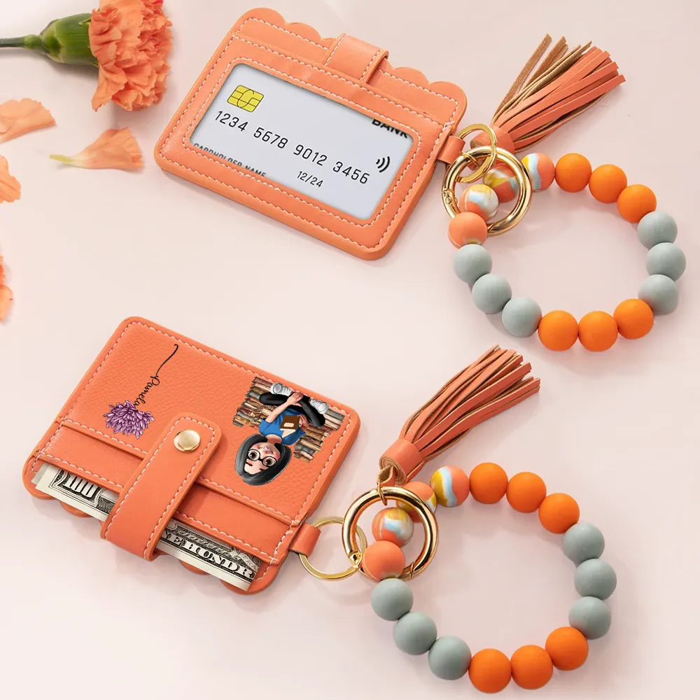 Just A Girl Who Love Books - Personalized Keychain Wristlet Leather Wallet - Image 3