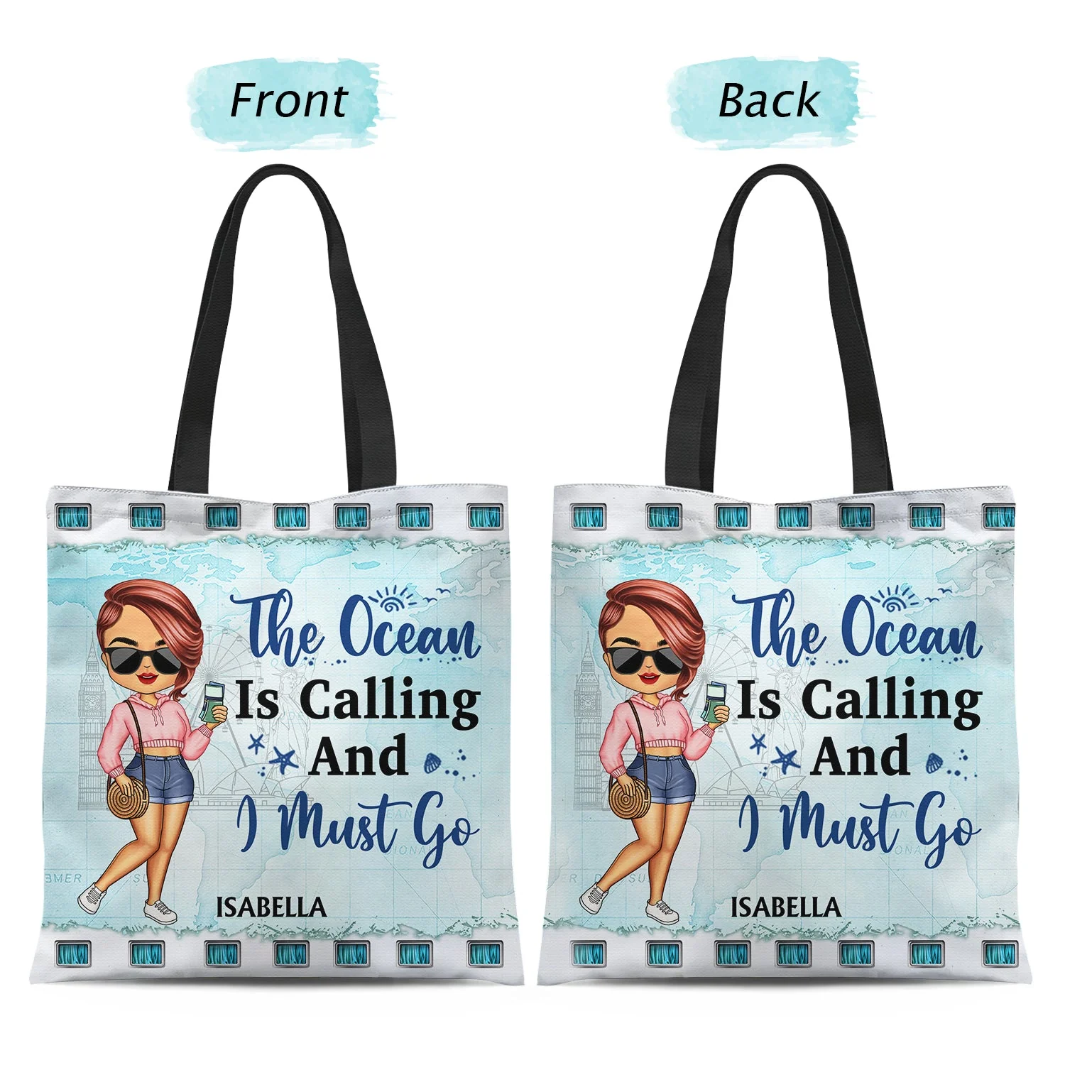 Just A Girl Who Loves Beach Traveling Cruising - Gift For Travel Lovers - Personalized Custom Zippered Canvas Bag - Image 2