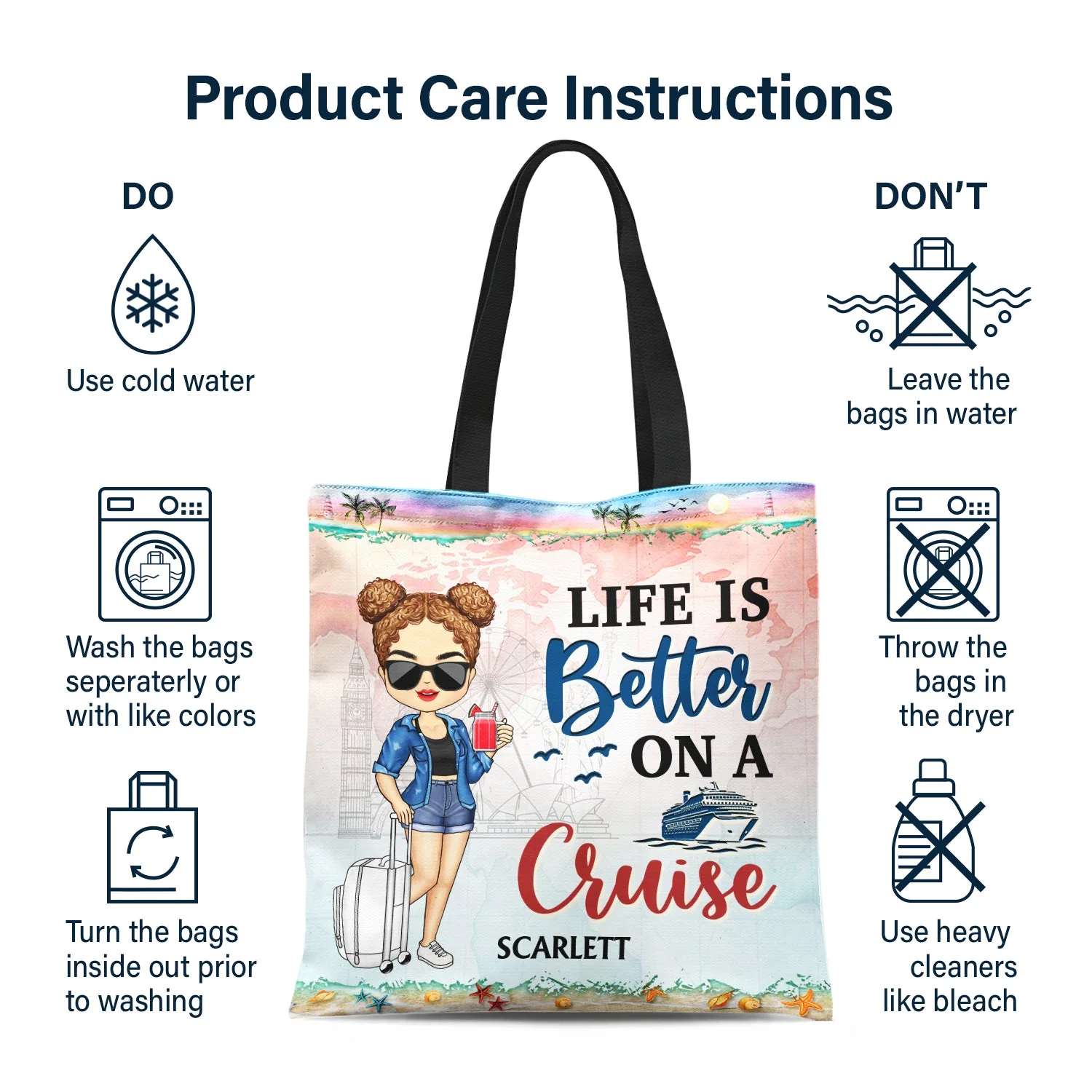 Just A Girl Who Loves Beach Traveling Cruising - Gift For Travel Lovers - Personalized Custom Zippered Canvas Bag - Image 7