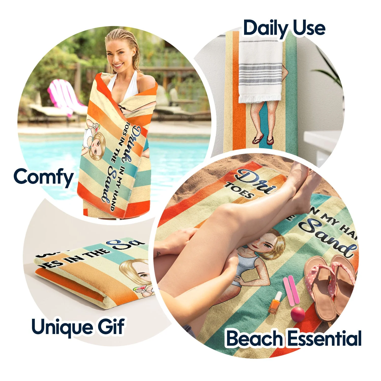 Just A Girl Who Loves Beaches Cartoon Swimming Picnic Vacation Traveling - Birthday, Funny Gift For Her, Him, Besties, Family - Personalized Custom Beach Towel - Image 5